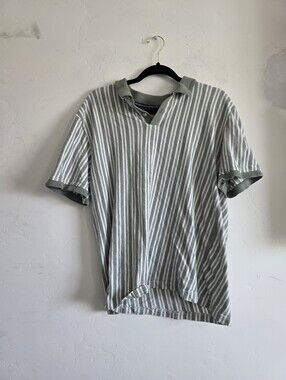 Men's Striped Short-Sleeve Polo in Light Sage and White